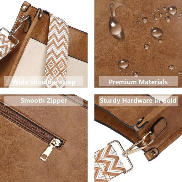 Women’s Khaki Leather Purse Zipped Pockets Crossbody Bag and Shoulder Bag - Picture 5 of 6